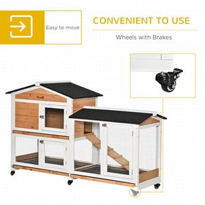 Recinto Mobile per Conigli da Interno da 62 Pollici, Gabbia per Animali di Taglia Grande con Vassoio Estraibile in Legno Giallo e Rampa in Ferro per l'Allevamento - Product Image 5
