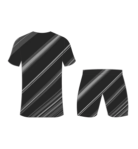 Conjunto de uniforme de fútbol sublimado personalizado para hombre con camiseta con estampado de rayas diagonales en negro y gris y pantalones cortos a juego - Product Image 3