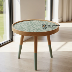 Sage Green Meena Floral Wooden <b>Stool</b> Handcrafted <b>Round</b> Decorative Accent <b>Stool</b> - Product Image 6