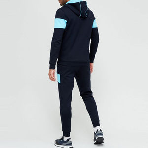 Mens Navy Blue Color Block Tracksuit Set Full <b>Zip</b> <b>Hooded</b> Sweatshirt Jogger Pants Athletic Sportswear Casual Two Piece Hoodie Set - Product Image 2