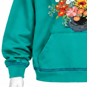 Teal Bouquet Flowers Hoodie Colorful Floral <b>Embroidery</b> Pullover <b>Sweatshirt</b> Kangaroo Pocket Oversized Casual Fashion Streetwear - Product Image 5