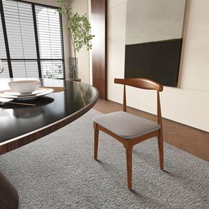 Metà del secolo sala da pranzo Set di 2 noce telaio carbone grigio cuscino in legno tessuto imbottito sedie da pranzo - Product Image 2