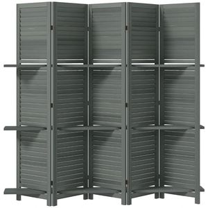 5-Panel Gray Privacy <b>Screen</b> with Storage Rack Convenient <b>Bedroom</b> Divider - Product Image 5