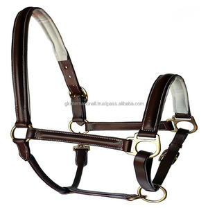 Cabestro de caballo de cuero resistente y grueso doble acolchado y costuras blancas de alto acabado de lujo con hardware variante de níquel o latón - Product Image 6