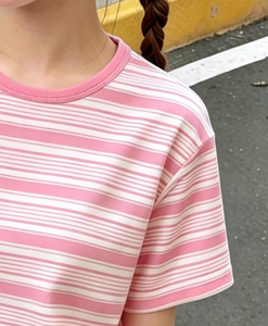 Girls Striped 2-Piece Set Breathable Short Sleeve Top with Matching Shorts Customizable Casual <b>Summer</b> Outfit - Product Image 4