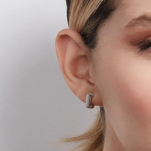 Geometric <b>Stud</b> <b>Earrings</b> With <b>Crystal</b> Rhinestones 925 Silver Rhodium Plated Minimalist Design For Women - Product Image 4
