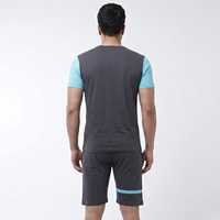 MEYBA SPORTS Set Piyama Pria Solid Sporty Bernapas, Lengan Pendek Kerah Bulat, Celana Pendek Poliester Ringan, Pakaian Musim Panas