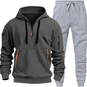 Ensemble de survêtement à capuche pour homme, couleur unie, manches longues, poche zippée, décontracté, respirant, en polyester, pour l'automne - Product Image 3