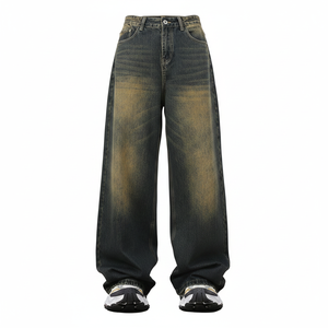 Men's High Waist Stonewashed Wide Leg Denim <b>Jeans</b> Breathable Casual Loose Fit Cotton Pants Autumn Style <b>Button</b> <b>Fly</b> - Product Image 1