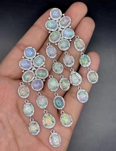 Ethiopian <b>Opal</b> Diamond <b>Earring</b> Pave Diamond <b>Earrings</b> 925 Sterling Silver Handmade Oxidized Dongle Diamond <b>Earring</b> Gift For Her - Product Image 1