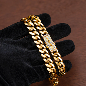 Hip Hop Moissanite Primavera Hebilla Chapado en oro S925 Collar de plata Alto pulido Cadena cubana Hombres Collar Cadena de eslabones cubanos - Product Image 3