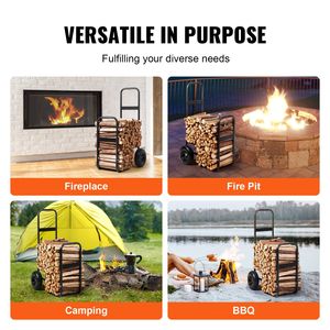 250 Lbs Load Capacity Firewood Log <b>Cart</b> Pneumatic Rubber Wheels Heavy Duty Indoor Outdoor Wood Rack <b>Storage</b> for Hand <b>Carts</b> - Product Image 6