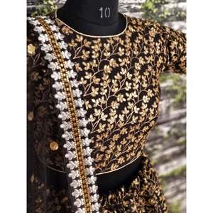 Black Zari Embroidered Silk Bridal Lehenga Choli for Plus Size <b>Bride</b> - Product Image 3