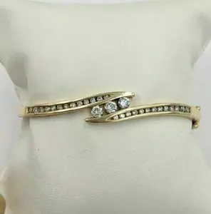 Luxury Moissanite Open Tennis <b>Cuff</b> <b>Bracelet</b> 925 Sterling <b>Silver</b> Gold Plated Women Adjustable Wedding Party Jewelry - Product Image 4