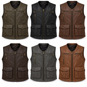 Chalecos de Cuero para Hombre con Múltiples Bolsillos y Estilo Utilitario |   Gris Oliva, Borgoña, Marrón Coñac |   Fabricante OEM ODM |   Diseño de Calidad Premium - Product Image 5