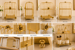 Decoración de Jaula de Pájaro de Metal Dorado con Detalles de Rosas, Decoración de Mesa Estilo Hollywood Glam para Sala de Estar - Product Image 4