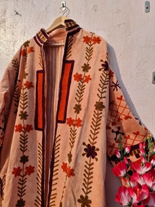 Suzani Embroidered Velvet Quilted Long Hooded <b>Jacket</b> | Reversible Boho Floral Handmade Ethnic Festival & <b>Wedding</b> Wear - Product Image 4