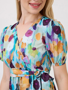 ชุดเดรสลำลองสำหรับผู้หญิง เดรสยาวปานกลาง ผ้าจอร์เจตต์ เอวธรรมชาติ เป็นมิตรกับสิ่งแวดล้อม ทรงทันสมัย คอวี ชุดเดรสฤดูร้อน - Product Image 4