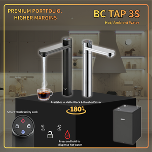 Dispensador de Agua AQUATEK BC TAP 3S Premium de 750W, Bajo Fregadero, Acero Inoxidable 316L, Agua Caliente y a Temperatura Ambiente, Negro Mate y Plateado Cepillado - Product Image 1