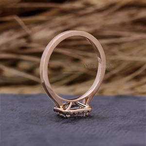 แหวนหมั้นเพชรทรงรัศมีตัดสีมรกตสำหรับผู้หญิงแหวนแต่งงานทองมหาวิหารที่ไม่เหมือนใครแหวนเพชรที่ผ่านการรับรอง - Product Image 6