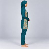 Ensemble Burkini 3 Pièces Premium pour Femme, Modeste, Entièrement Couvrant, Coupe Haute, Imprimé, Logo Avant, Style Islamique