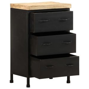 Buffet industriel moyen en noir avec finition en bois de manguier brut - Product Image 2