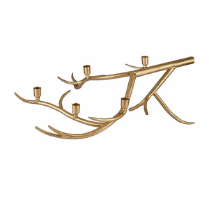 Rustic Boat Shaped Metal <b>Candle</b> Holder Antique Gold 5-Light Taper Candlestick <b>Tray</b> Long Dining Table Runner Centerpiece for Home - Product Image 3