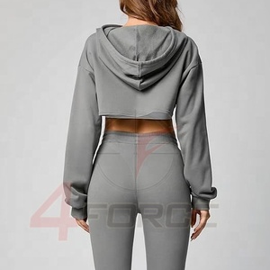 OEM Heavyweight Oversized Fleece Drop Shoulder Sudaderas con capucha recortadas en blanco Mujer 400 Gsm Algodón French Terry Sudadera - Product Image 4