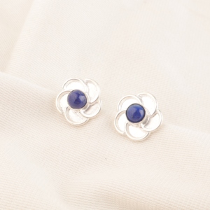 Designer Indian Handmade 925 Sterling <b>Silver</b> Plated Precious Metal Alloy Lapis Lazuli <b>Stud</b> Earrings for Unisex Wedding & Party - Product Image 3
