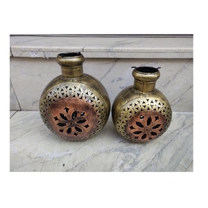 Handmade Rustic Gold Copper <b>Tealight</b> Holder Metal Filigree Cutout Flower Candle <b>Lantern</b> Decorative Tabletop Votive Set of 2 - Product Image 1