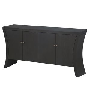 Aparador Industrial Refinado de 4 Puertas en Negro Sólido, Diseño de Almacenamiento Avanzado con Cierres de Bronce y Patas de Arco de Madera, Mesas Consola - Product Image 6
