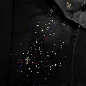 DENEZE SPORTS Sweat à capuche noir de luxe personnalisé pour homme, avec strass, motif uni, en coton éponge doux, streetwear décontracté, respirant - Product Image 4