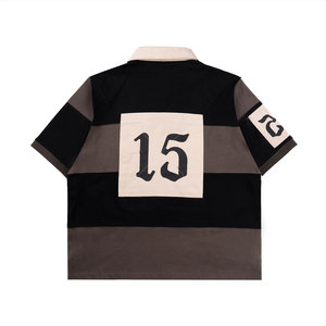 Custom OEM Oversized Color block Polo Shirt Men Streetwear Cotton Short Sleeve Contrast Panel Printed Casual Top For Wholesale - Product Image 2