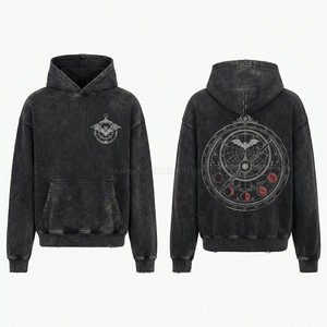 เสื้อฮู้ดดี้ผู้ชายลายกราฟิกแบบสั่งทำพิเศษ สีเทาวินเทจฟอกย้อม สไตล์สตรีทแวร์ทรงโอเวอร์ไซส์ ไหล่ตก ผ้าฟลีซ - Product Image 2