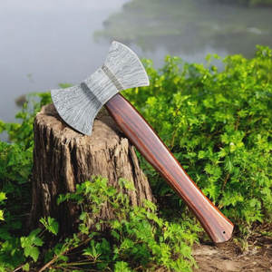 Damascus Double Head <b>Axe</b> Handcrafted Pattern Steel Heavy Duty Outdoor <b>Wood</b> <b>Chopping</b> Camping Hunting Tool - Product Image 5
