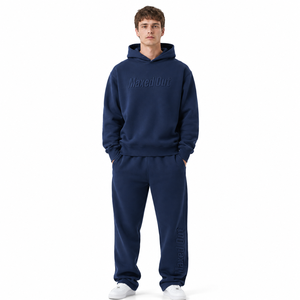 Conjuntos de Sudadera con Capucha y Pantalones Deportivos con Logotipo Bordado de la Marina para Hombre, Algodón Premium, Corte Holgado, Chándal Informal, Venta al Por Mayor - Product Image 1