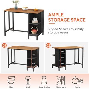 Set Tavolo da Cucina con 2 Sgabelli e Ripiani Aperti, Arredamento Industriale per Cucina e Appartamento - Product Image 3