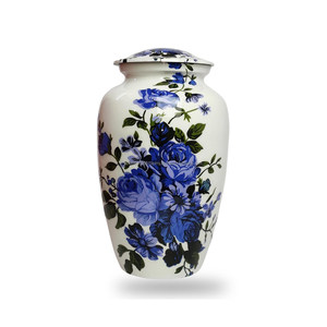 Venta al por mayor de urnas de cremación de metal de aluminio para cenizas humanas Urnas de cremación blancas de recuerdo florales grandes para cenizas y funerales de adultos - Product Image 6