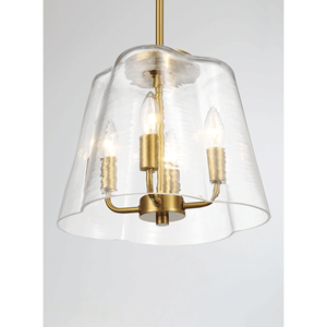 Lampadario a Sospensione Soiree a Quattro Candele in Ottone Satinato con Vetro Trasparente, Elegante Lampadario e Luci Pendenti - Product Image 5
