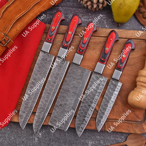 Lot de 5 Couteaux de Cuisine Professionnels en Acier Damas Forgé de Qualité Supérieure, Manche en Bois Pakka Personnalisable OEM, Lame Intégrale, Faible Coût - Product Image 4