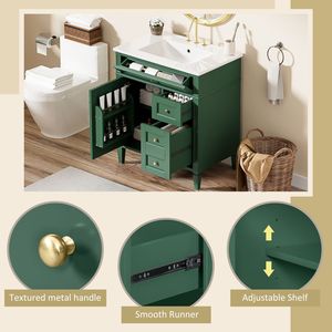 Mobile bagno moderno da 30 pollici con lavabo singolo integrato e 2 cassetti, elegante mobiletto contenitore a 2 ante con cassetto a ribalta - Product Image 6