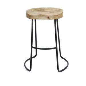 Artisan Crafted Wooden Iron Stool Featuring <b>Rustic</b> Industrial Design For Modern <b>Home</b> Kitchen Bar Seating <b>Decor</b> - Product Image 3