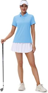 Polo en coton Oxford uni pour femme, haut décontracté à manches courtes, bleu clair - Product Image 2