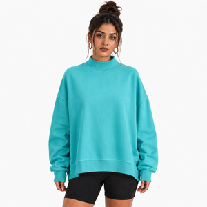 OEM ODM <b>Women's</b> Long Autumn Printed Oversized Mock Neck <b>Sweatshirt</b> <b>Lightweight</b> Cotton Fleece Ribbed Cuffs Wholesale - Product Image 1