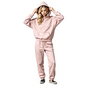 Women's Pink Hoodie Jogger Set Full Sleeve Regular Fit Casual Two Piece Tracksuit Solid Color Breathable Eco-Friendly Winter - Product Image 1