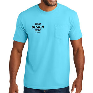 T-shirt à manches courtes bleu clair pour homme avec poche poitrine, coupe classique, col rond, jersey décontracté en coton respirant, imprimé - Product Image 1