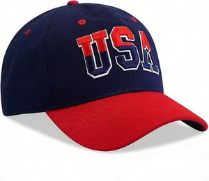 Casquette de baseball unisexe réglable en coton brodée USA à 5/6 panneaux avec patch drapeau américain, couleurs rouge, bleu, blanc, toutes saisons - Product Image 3