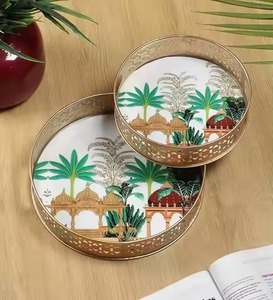 Traditional Craft Metal Pichwai <b>Tray</b> Decorative Jar Set Hand Painted Art for Home Decor - Product Image 3