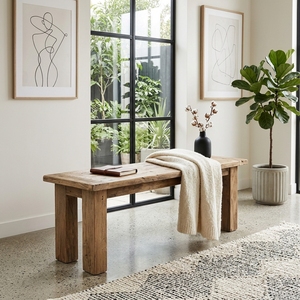 Rustic Solid Wood <b>Bench</b> Natural Timber Entryway Dining <b>Bench</b> Long Rectangular Wooden Seating Living Room Bedroom Home Furniture - Product Image 3