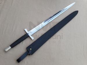 INCREÍBLE ESPADA DE MANGO DE CUERO NEGRO MEDIEVAL EUROPEO DE ACERO DE ALTO CARBONO CON FUNDA DE CUERO - Product Image 2